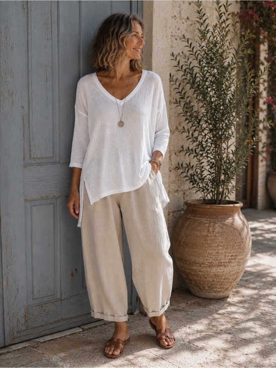 Eileen Fisher Tops - Eileen Fisher White Linen Cotton Lagenlook Tunic Sweater M Minimalist Oversized